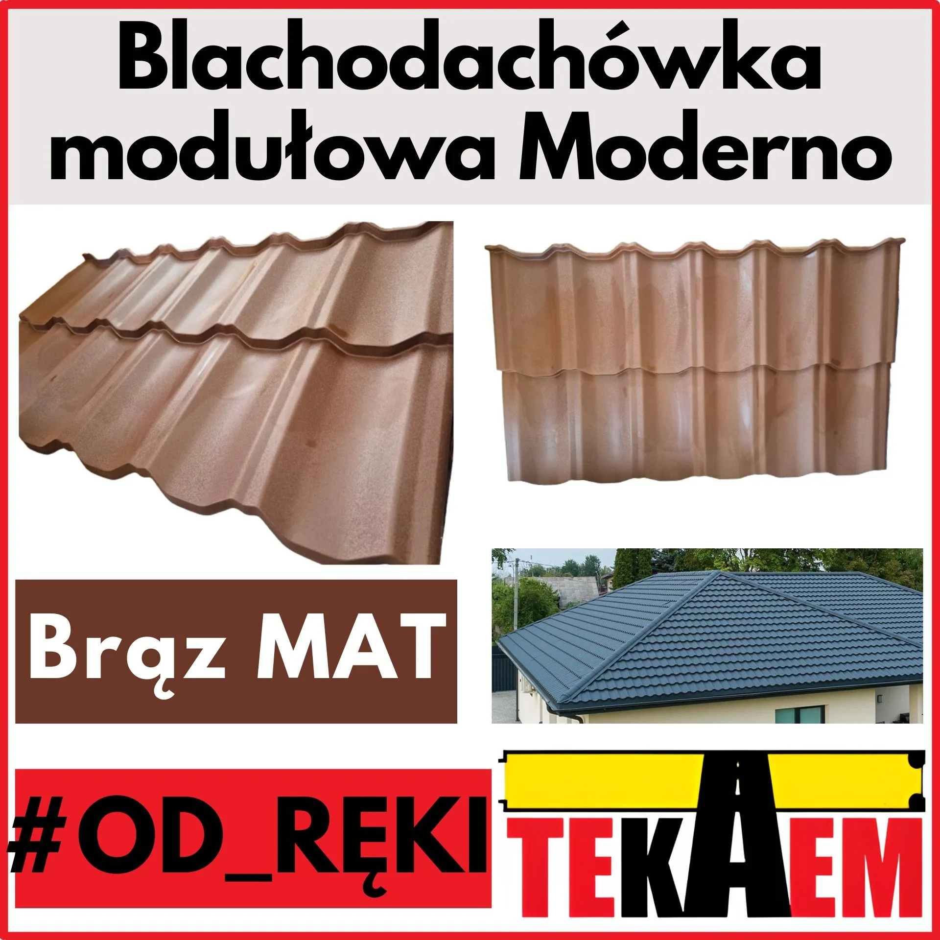 Blachodachówka modułowa MODERNO na dach brązowe pokrycie dachowe dachówka z blachy