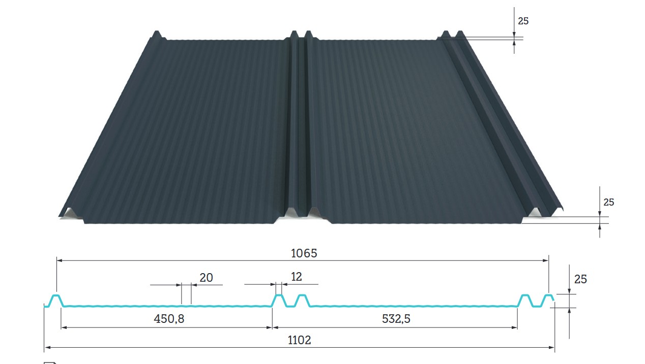 EKO Panel na rąbek OD RĘKI dachowy 1065/1102 2,5mb