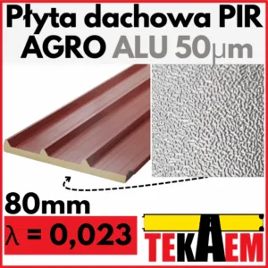 Płyta warstwowa PIR 8cm dachowa ALU 80mm aluminium 50mikrom