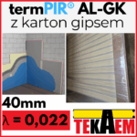 TermPir AL-GK 40 mm + 12,5mm GK 1gat. płyty pir karton gips lambda 0,022