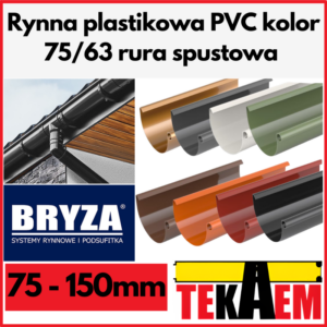 Rynna plastikowa PVC kolor 75mm rura spustowa 63mm